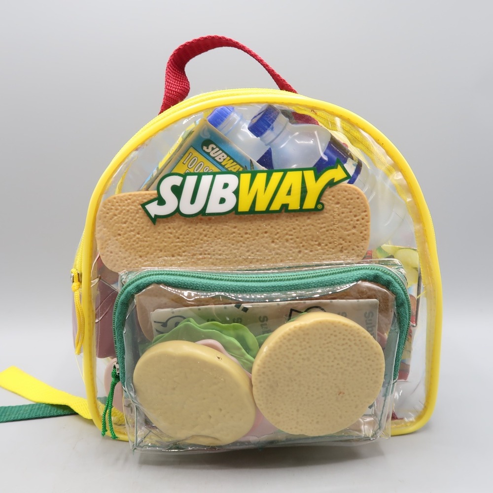 Vintage SUBWAY Lot Toy Play Pretend Food Plastic Bread Sandwiches w Backpack